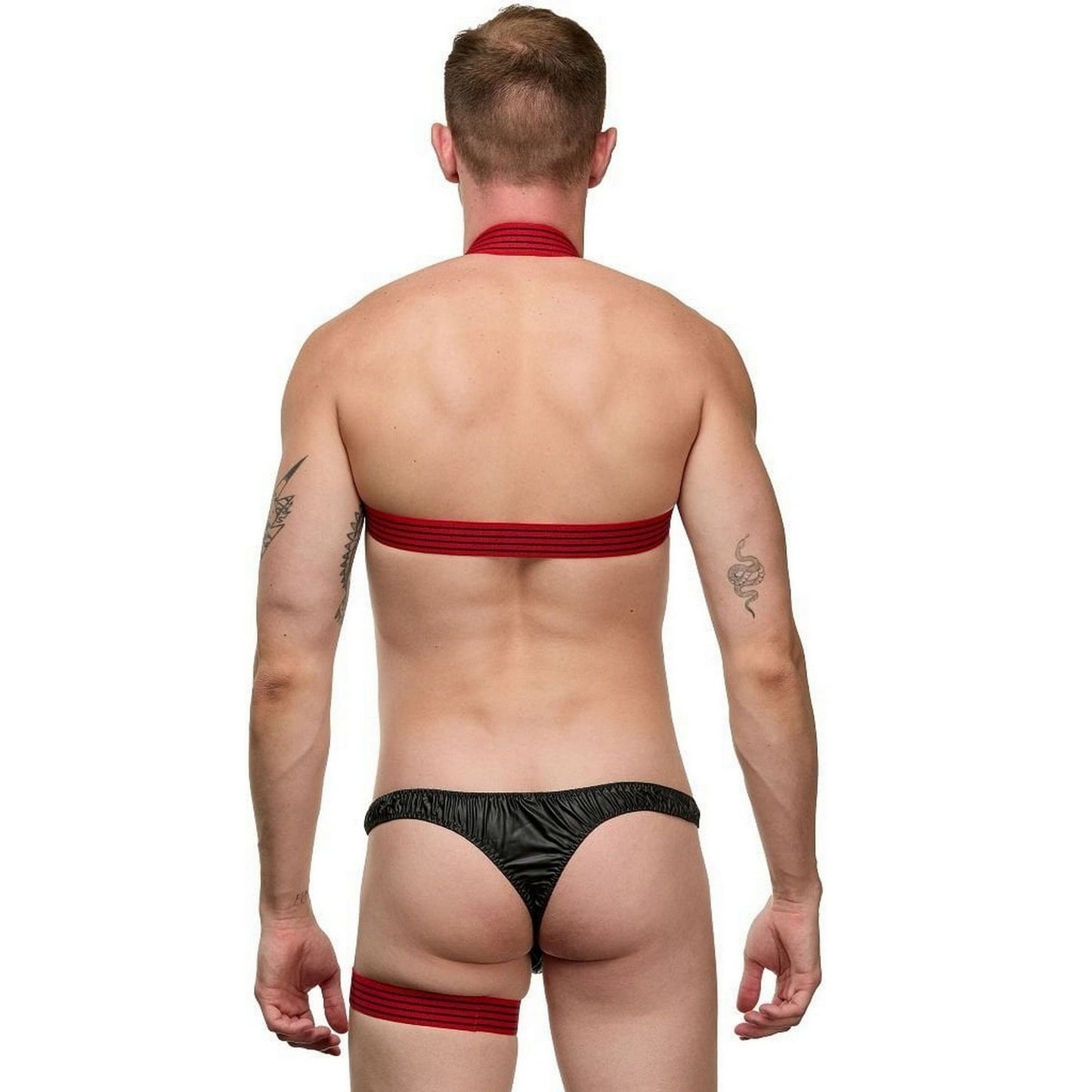 Men’s Stripper Fantasy Costume Intimate Instincts Red & Black Sexy LGBTQ Pride Costume - BDSM Life Costume - Gift for Gay Man