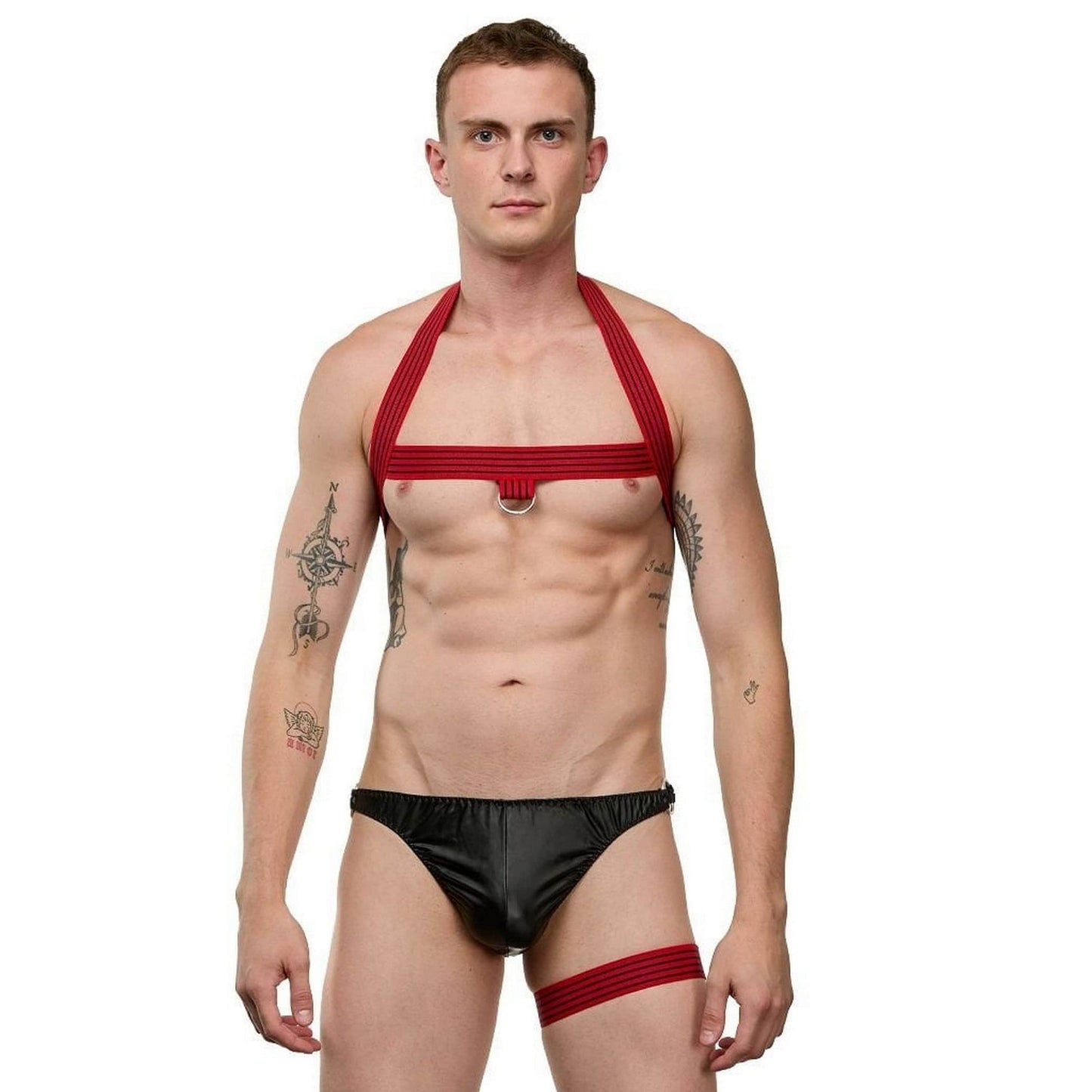 Men’s Stripper Fantasy Costume Intimate Instincts Red & Black Sexy LGBTQ Pride Costume - BDSM Life Costume - Gift for Gay Man