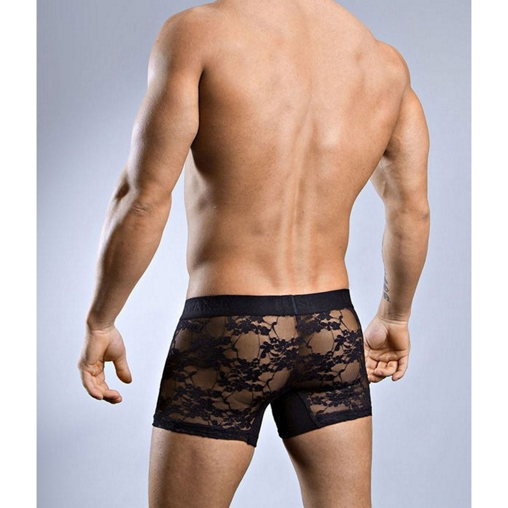 Men's Transparent Lace Boxer Panties - Black Transparent Fantasy Erotic Male See Thru Lingerie, Gay Sheer Underwear - Gift for Him
