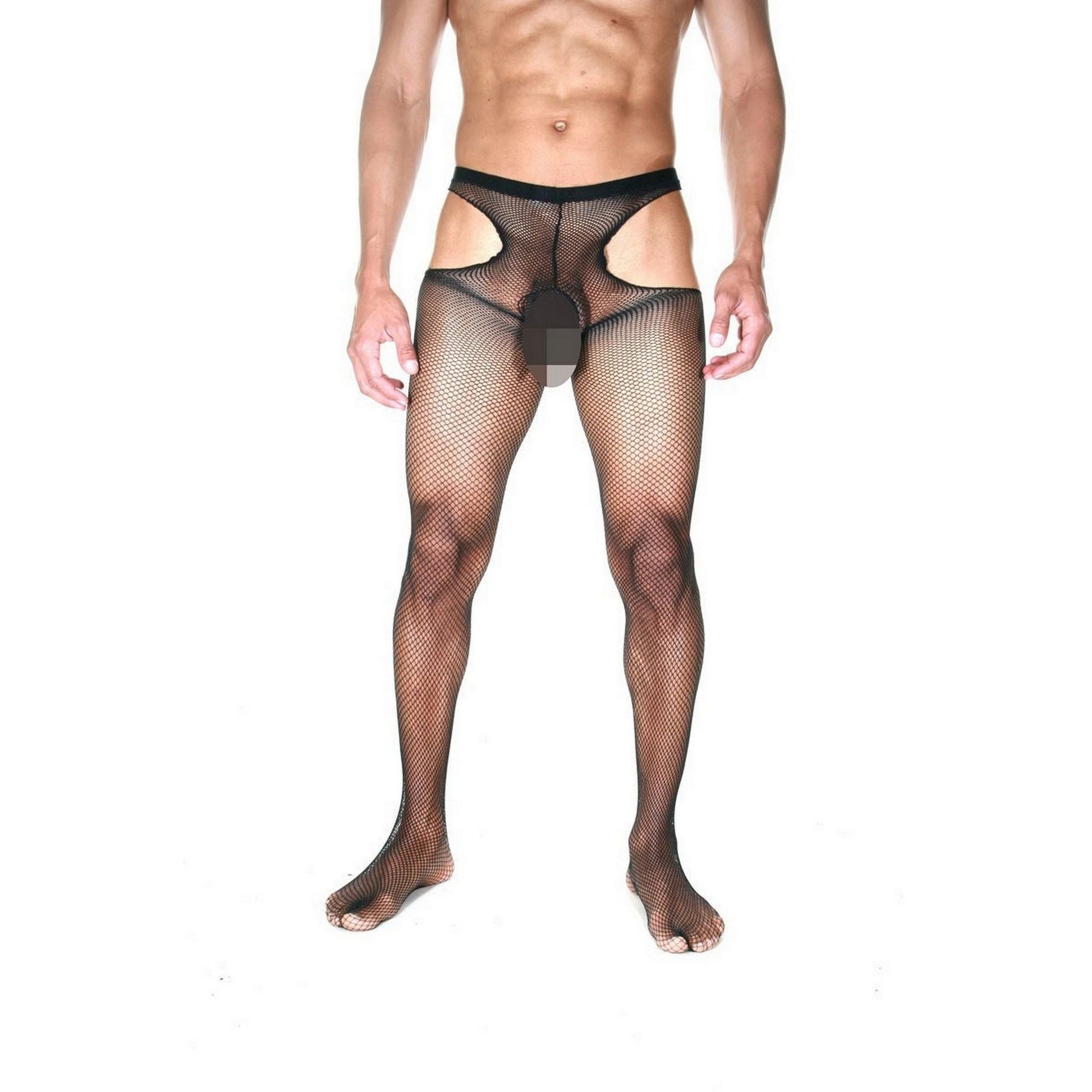 Men's Crotchless Bodystocking - Uncensored Sexy Black Fishnet Open Back Lingerie - Transparent Fantasy Erotic See Thru Body Suit