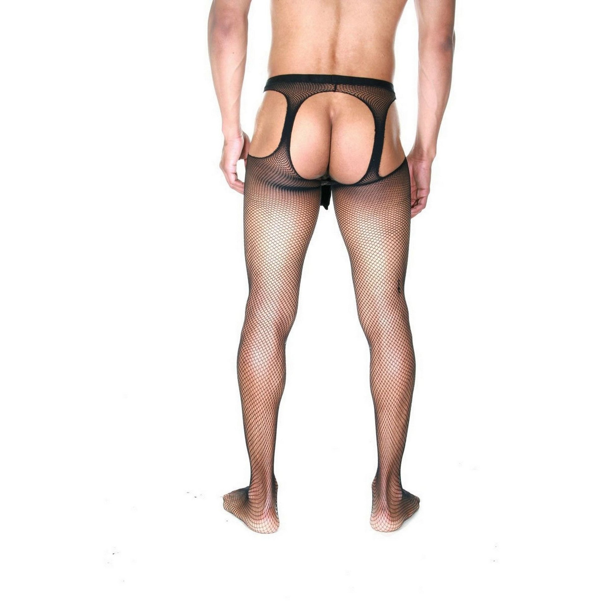 Men's Crotchless Bodystocking - Uncensored Sexy Black Fishnet Open Back Lingerie - Transparent Fantasy Erotic See Thru Body Suit