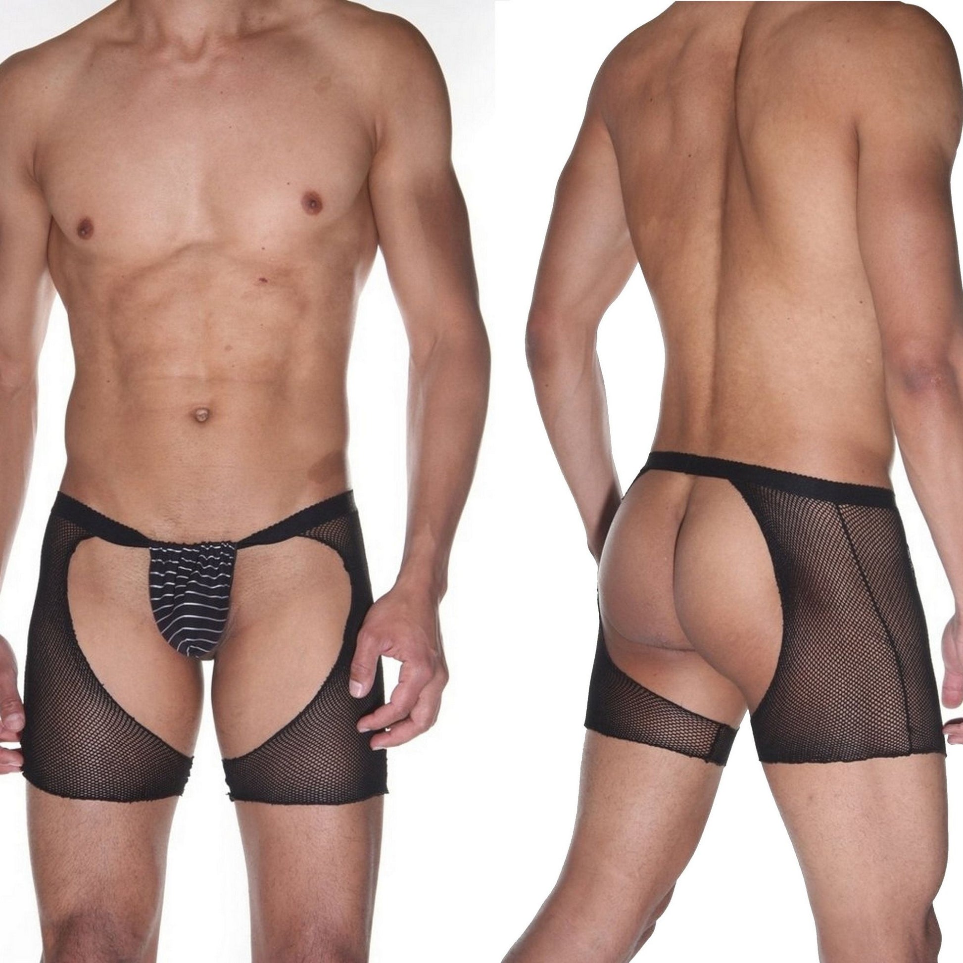 Men's Open Back Mesh Boxer - Backless Hearth Shape Underwear with Pouch Fishnet Black Panties - Sexy LGBTQ Pride Panties - Men's Jockstraps