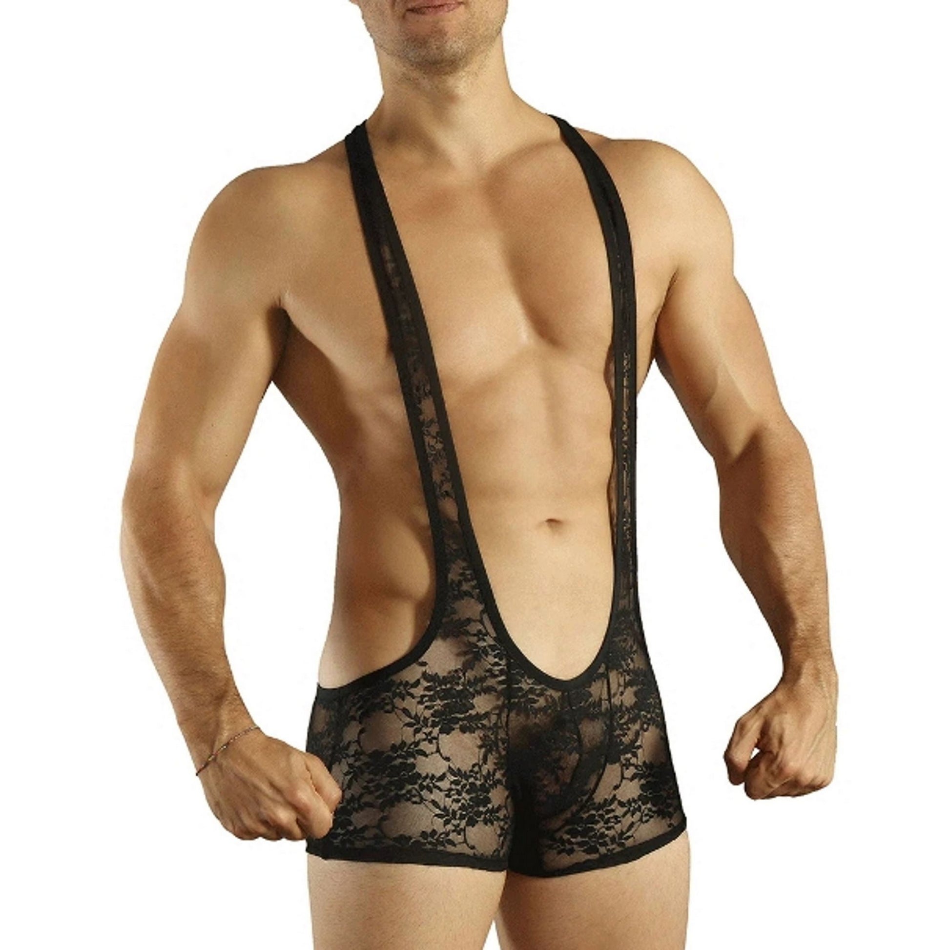 Men's Wrestling Jumpsuits - Gay Festival Outfit - Lace Boxer Bodysuit - Transparent Sexy Men Underwear - Leotard for Guys Body Suit