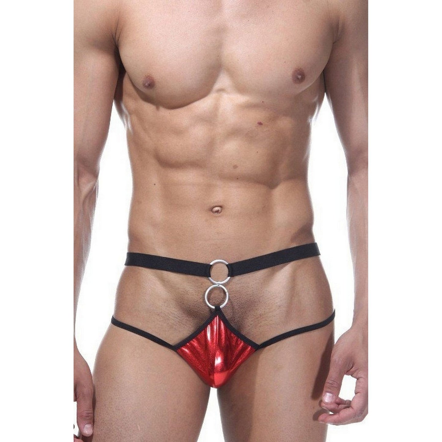 Men's Jockstrap Red Shiny Strappy String Panties - Sexy Men's Underwear Double Ring Detail G-String - Perfect Brief Gift for Him