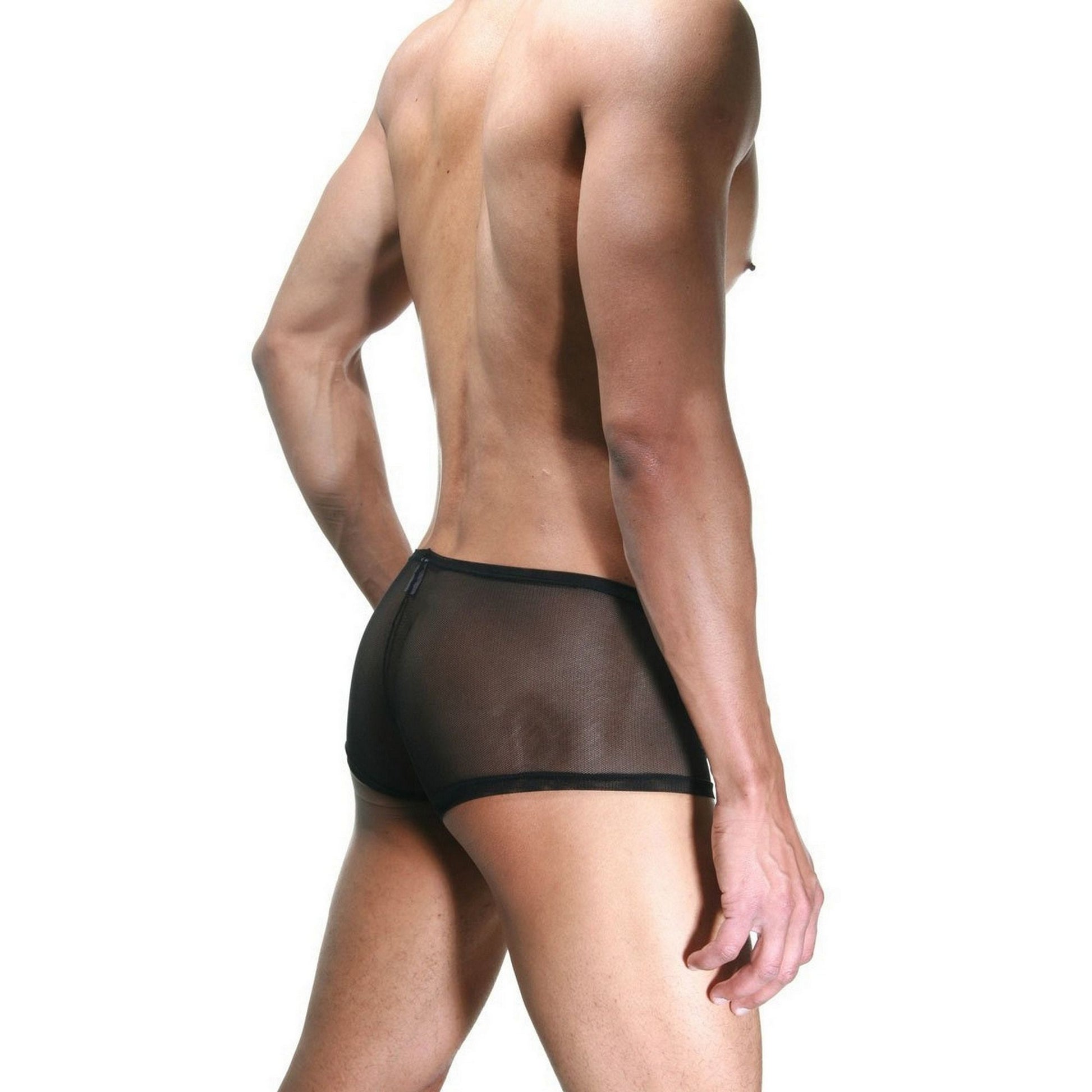 Men's Underwear Zipper Breathable Boxer Briefs - Sexy Transparent Erotic See Thru Boxer for Men - Shiny Lacquer Leather