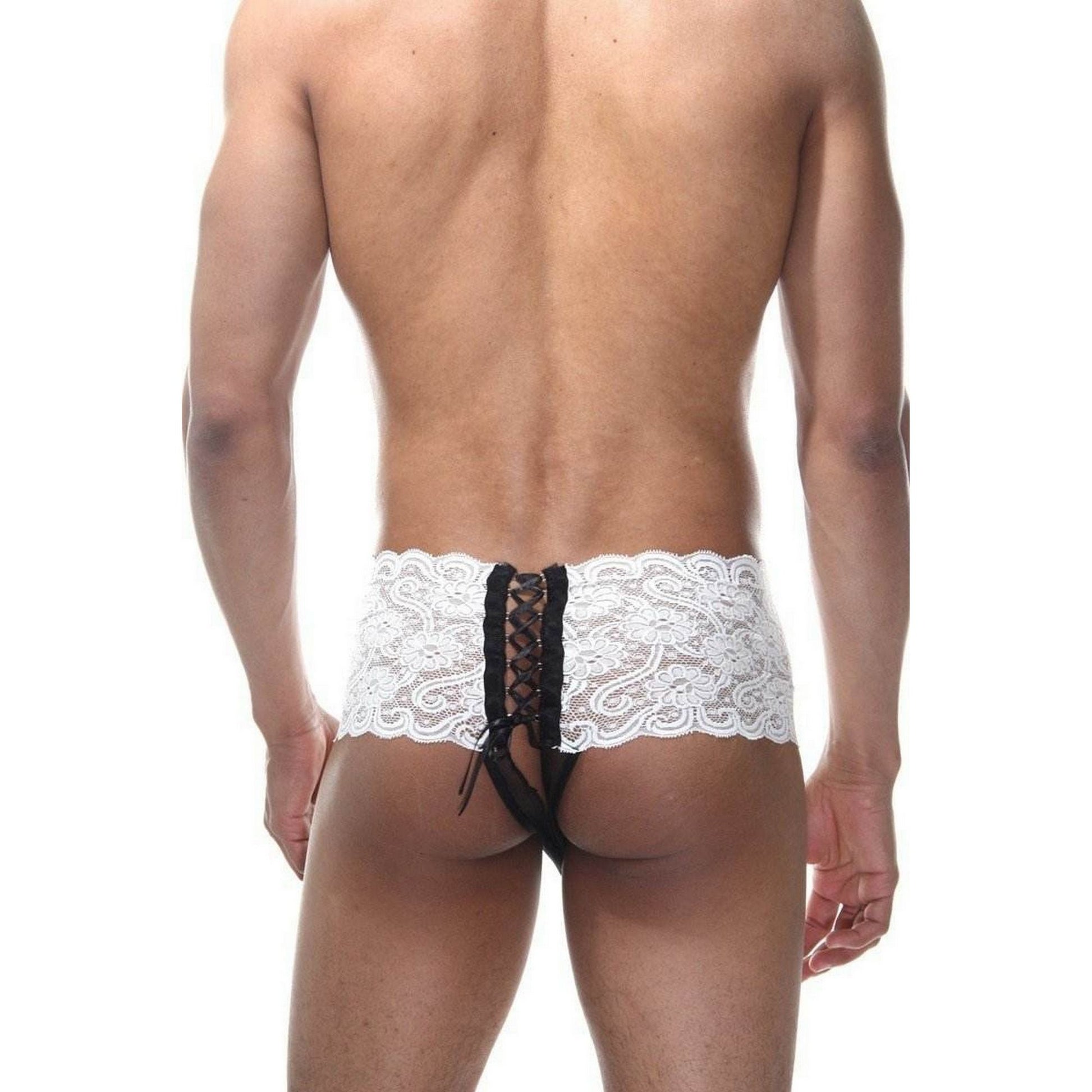 See Through Men's Thong Panties - Sexy Criss Cross Back Full Lace Sissy Underwear - Erotic Crotchless Open Back Panty - Perfect Gift for Him
