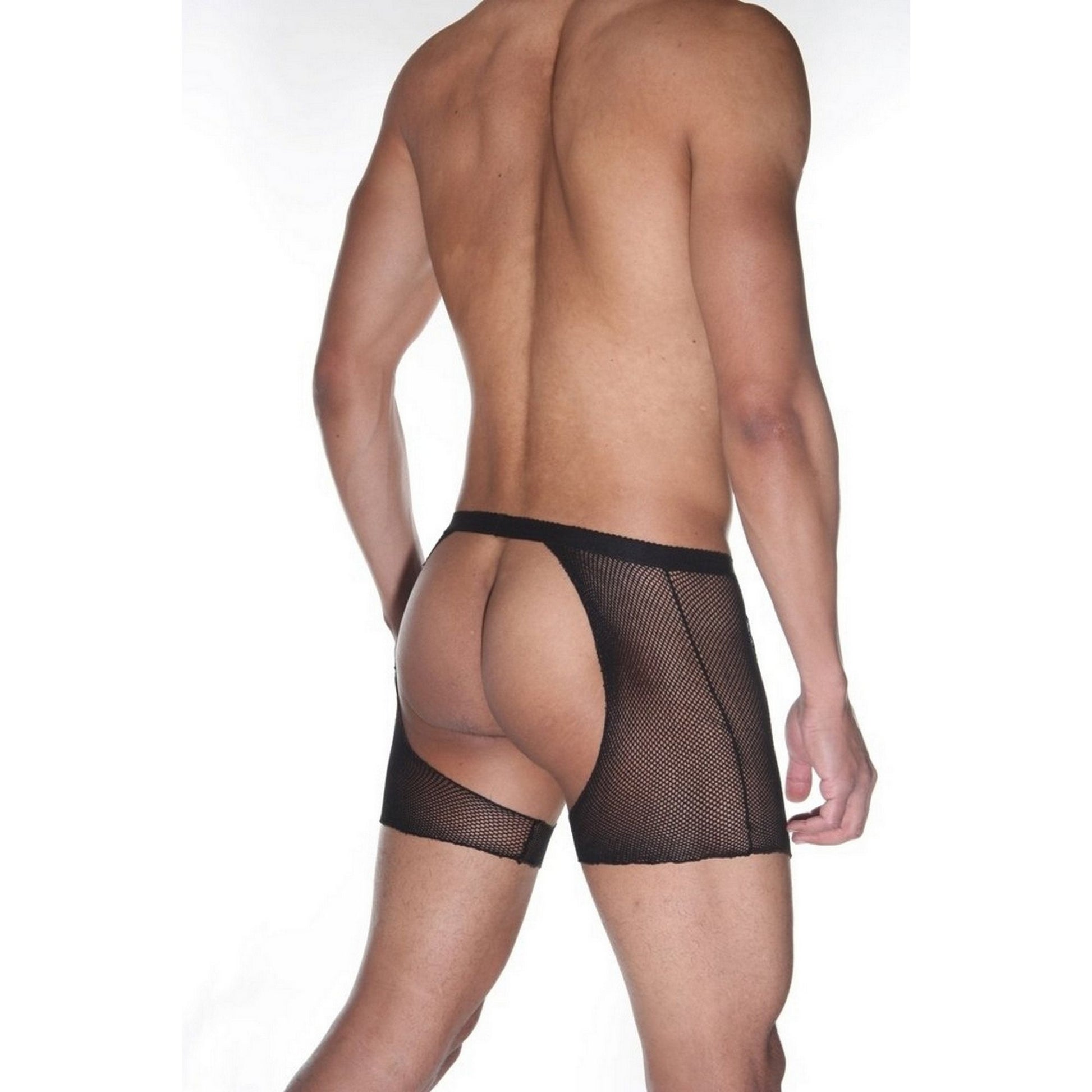 Men's Open Back Mesh Boxer - Backless Hearth Shape Underwear with Pouch Fishnet Black Panties - Sexy LGBTQ Pride Panties - Men's Jockstraps