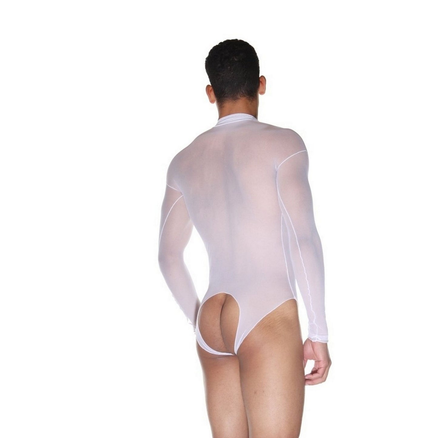 Men's See Thru Uncensored Body Suit - Open Back White Tulle Sexy Transparent Fabric - Bodysuit for Him - Discreet Shipping from Us