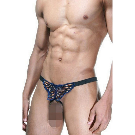 Men's Crotchless Uncensored Thong Panties - Sexy String Underwear for Men - Butterfly Embroidered Open Crotch - Perfect Gift for Gay Man