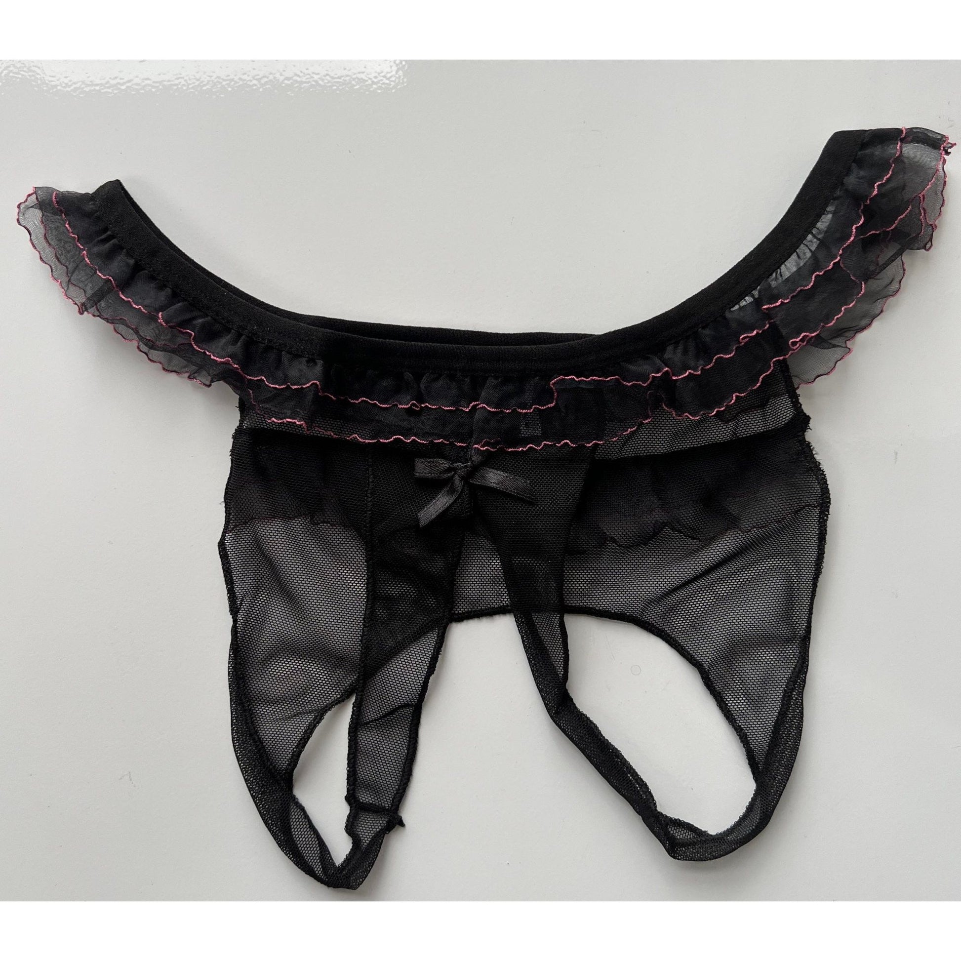 Women’s Sexy Crotchless Open Back Panties - Open Crotch Uncensored - Frilly Crotchless Panties - Sheer Tulle Ruffled Panties