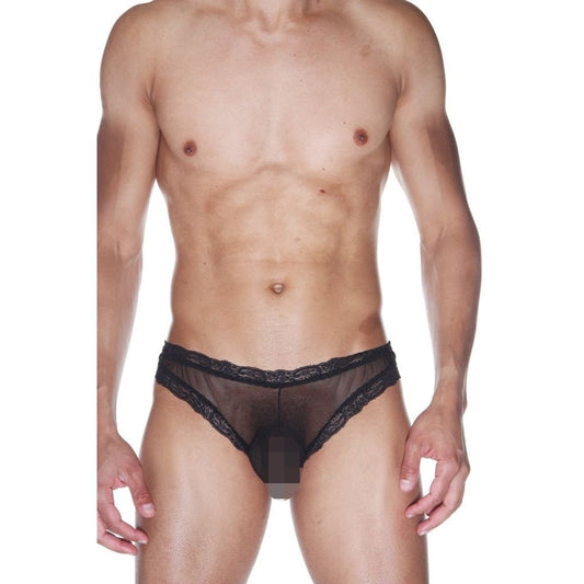 Such a Tease Black Sheer Mesh and Lace Men's Transparent Low-Rise Thong Briefs Underwear