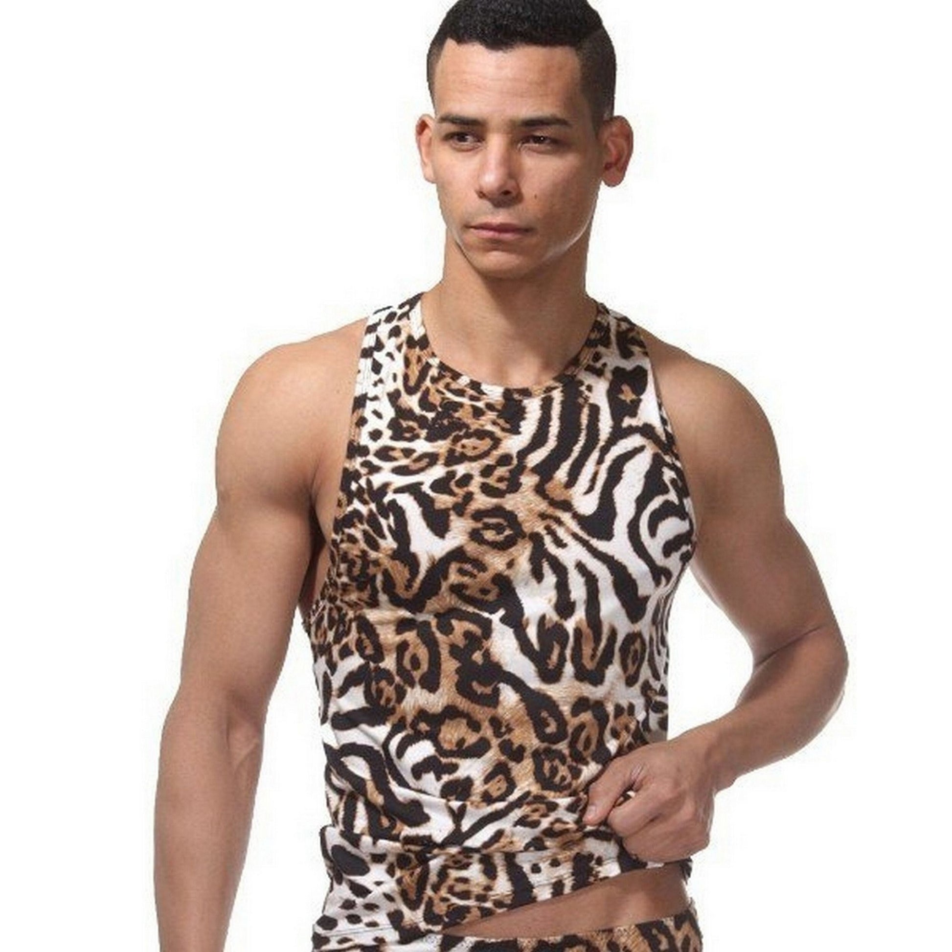 Men's Leopard Sport Tank Top Clothing Sexy Underwear - Animal Pattern Print Spots Big Jungle Cat Lover Gift - Wild Brown Summer Fashion