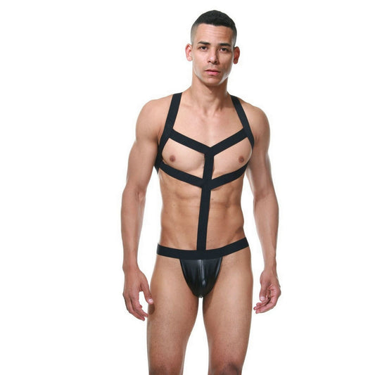 Mens Backless Jock - Cage Body Harness Ouvert Lingerie - Leather Rubber Gladiator Costume - Sexy Men Underwear Role Play Costume Jockstrap