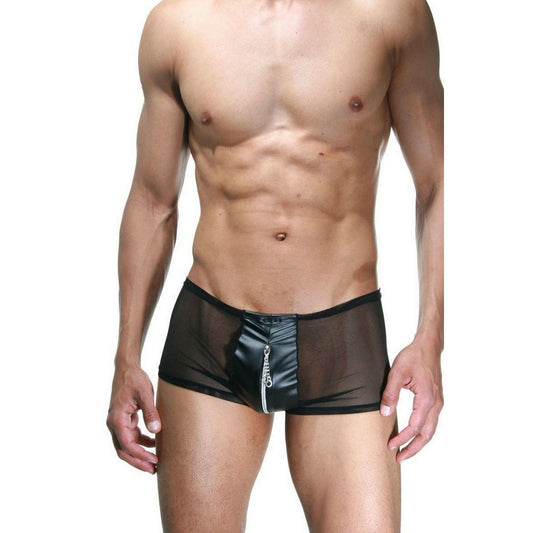 Men's Underwear Zipper Breathable Boxer Briefs - Sexy Transparent Erotic See Thru Boxer for Men - Shiny Lacquer Leather