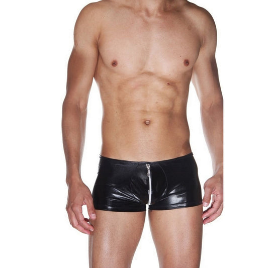 Black Zippered Boxer Lacquer Leather - Men's Tight Sexy Panties Underwear - Festival, LGBT Pride Boxer