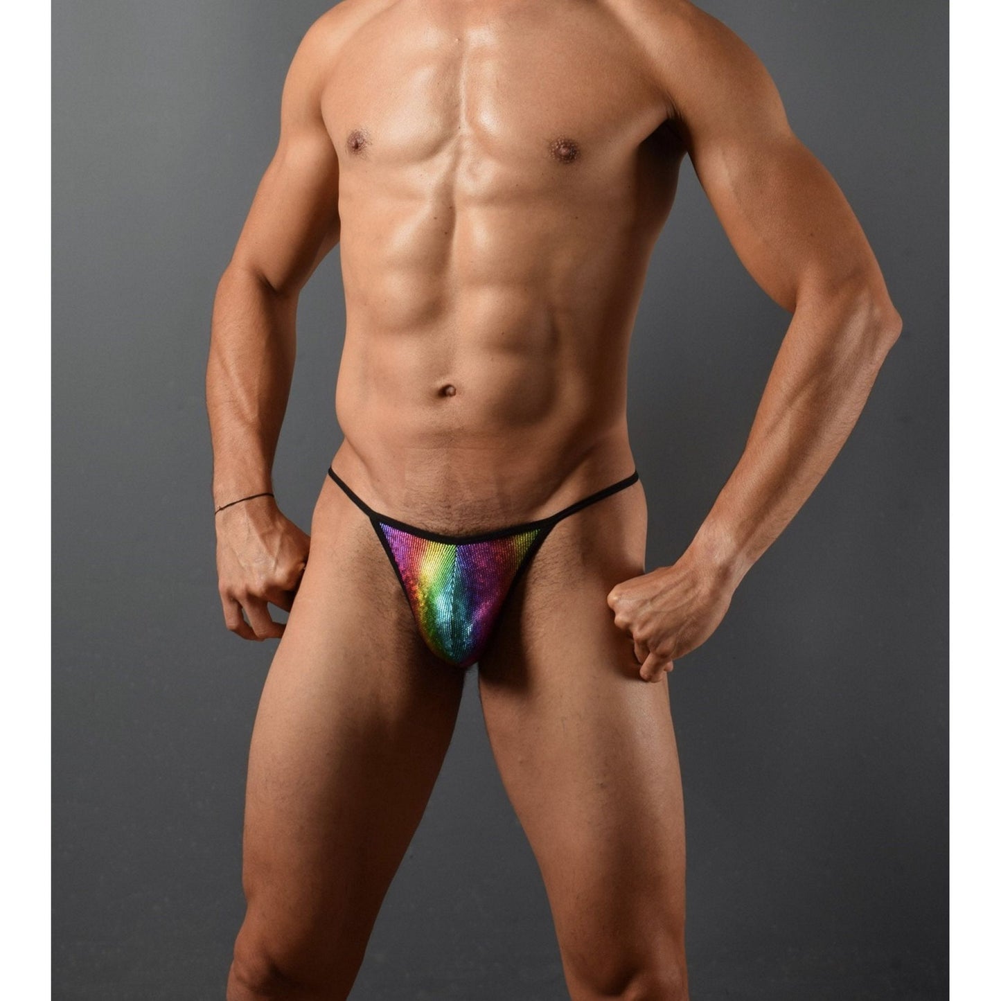 Sexy G-String Mens Dancer Thong Underwear Male Slip Spots - Disco Rainbow Nightclub - New Clubs Shiny Silver - Phoenix Sexy Multicolour