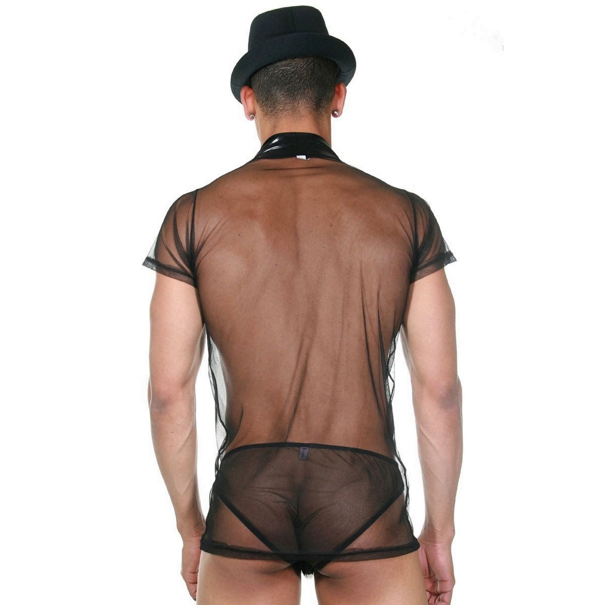 LGBTQ Pride Costume Gay Lingerie - Sexy Transparent Tulle Short Sleeve Sheer Shirt Panties Set for Men - See Through Gift for Him