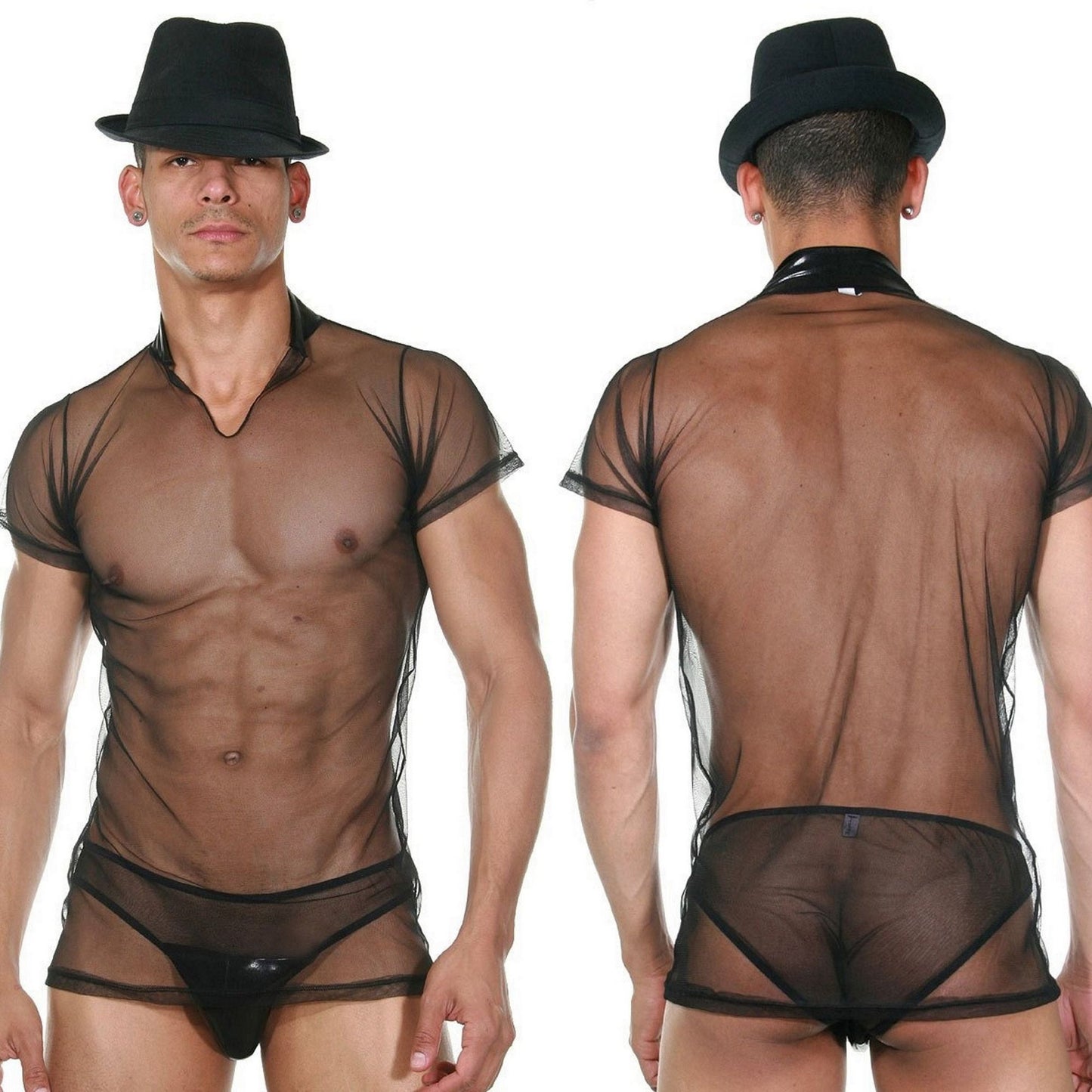 LGBTQ Pride Costume Gay Lingerie - Sexy Transparent Tulle Short Sleeve Sheer Shirt Panties Set for Men - See Through Gift for Him