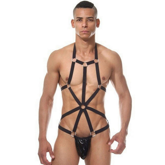 Men's Gladiator Role Play Harnesses Body Jockstrap - Black Backless Ouvert Cage Lingerie - Leather Harness for Gay Man - Gift for Him