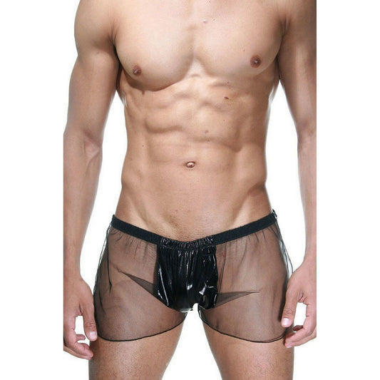 Transparent Men Boxer - Sheer Panties - Leather Look Shiny Tulle & Lame Fabric - Gay Jockstrap - Black Sexy Men's Panties - Gift for Gay Man