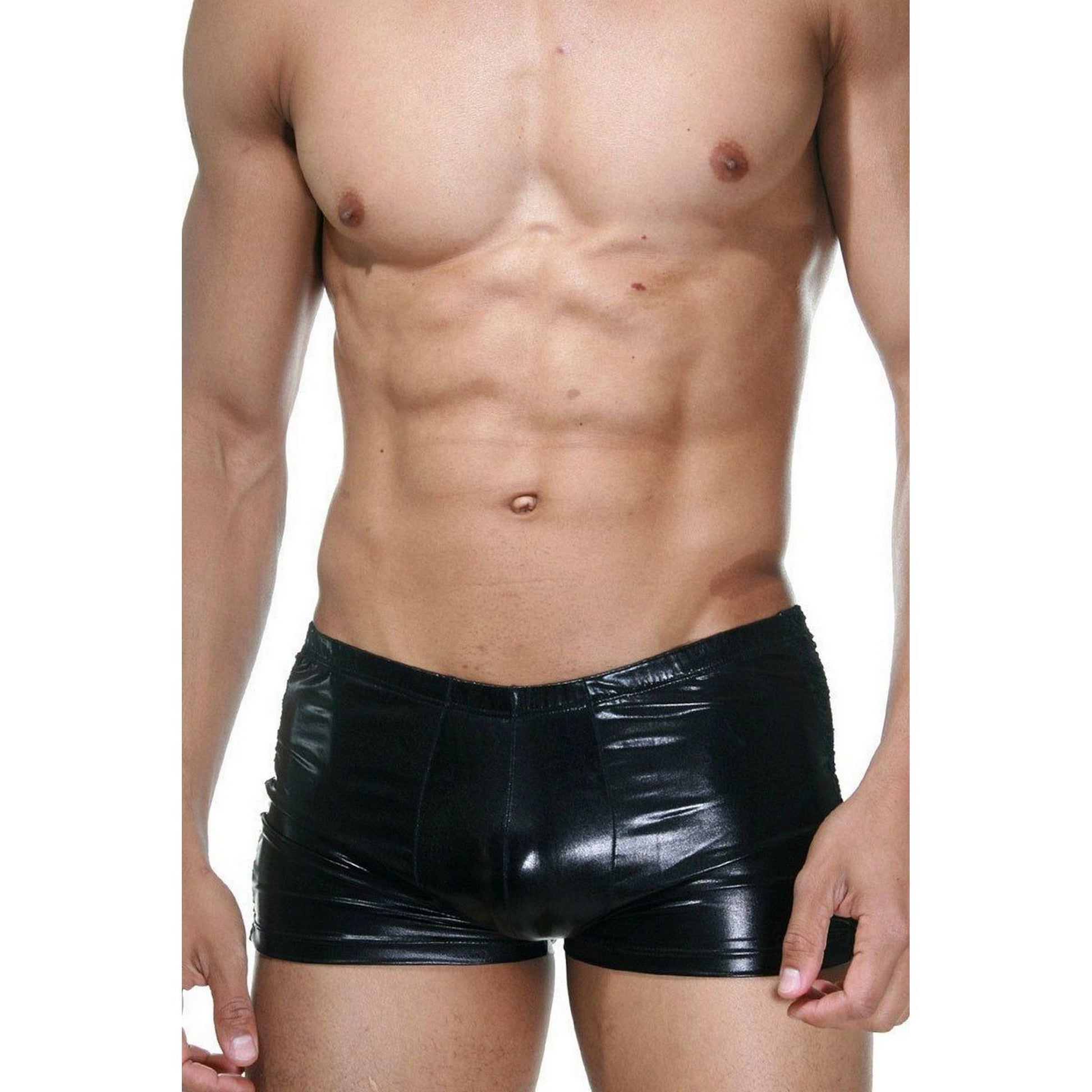 Men's Lace & Lacquer Leather Boxer Underwear - Black Sexy Stretchy Panties for Men - Sexy Lgbt Panties - Valentine's Day Gift for Him