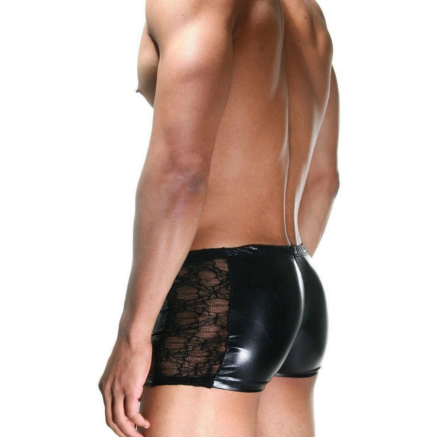 Men's Lace & Lacquer Leather Boxer Underwear - Black Sexy Stretchy Panties for Men - Sexy Lgbt Panties - Valentine's Day Gift for Him