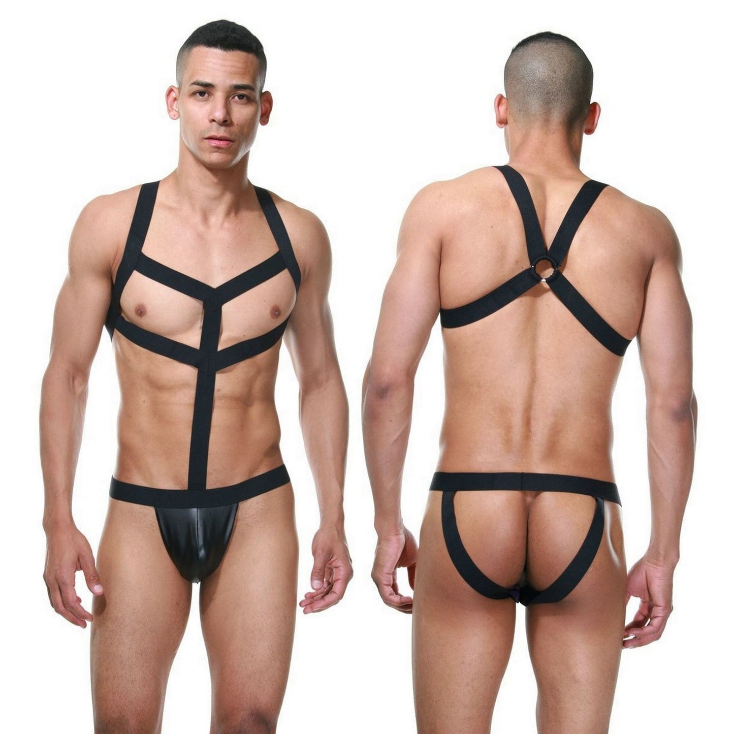 Mens Backless Jock - Cage Body Harness Ouvert Lingerie - Leather Rubber Gladiator Costume - Sexy Men Underwear Role Play Costume Jockstrap