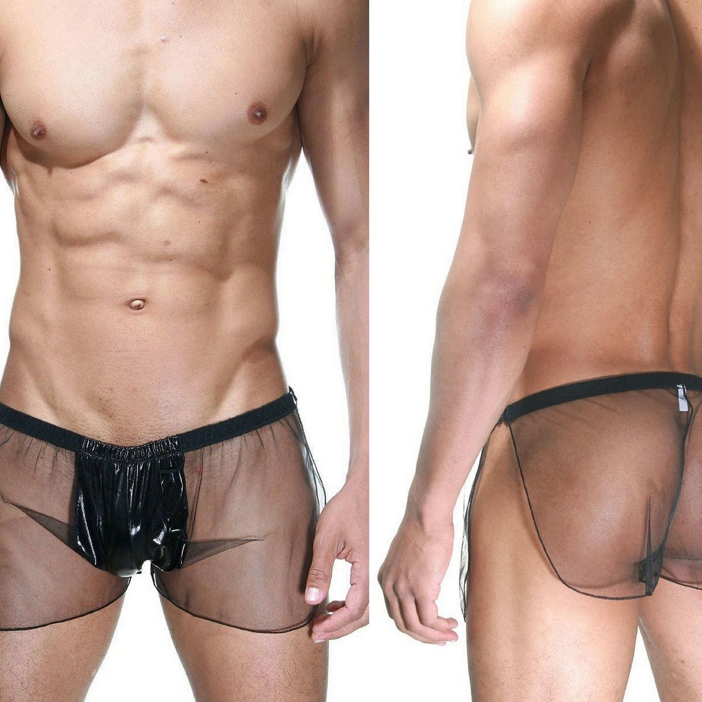 Transparent Men Boxer - Sheer Panties - Leather Look Shiny Tulle & Lame Fabric - Gay Jockstrap - Black Sexy Men's Panties - Gift for Gay Man