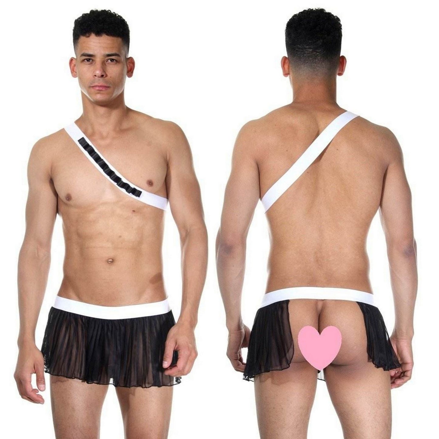 Ancient Greek Costume - Uncensored Mens Costume - Sexy Role Play Party Outfit - Roman Skirt Shoulder Open Lingerie - Backless Tulle Fabric