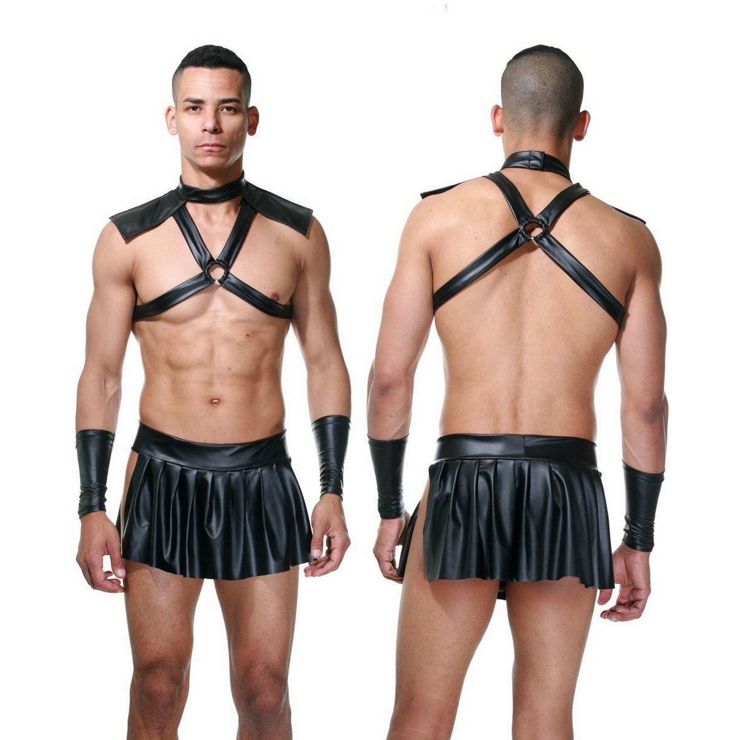 Sexy Gladiator Costume - Mens Lingerie Bodysuit - Black Warrior Skirt - Role Play Costume - Sexy Mens Lingerie - Gay Pride - Open Crotch