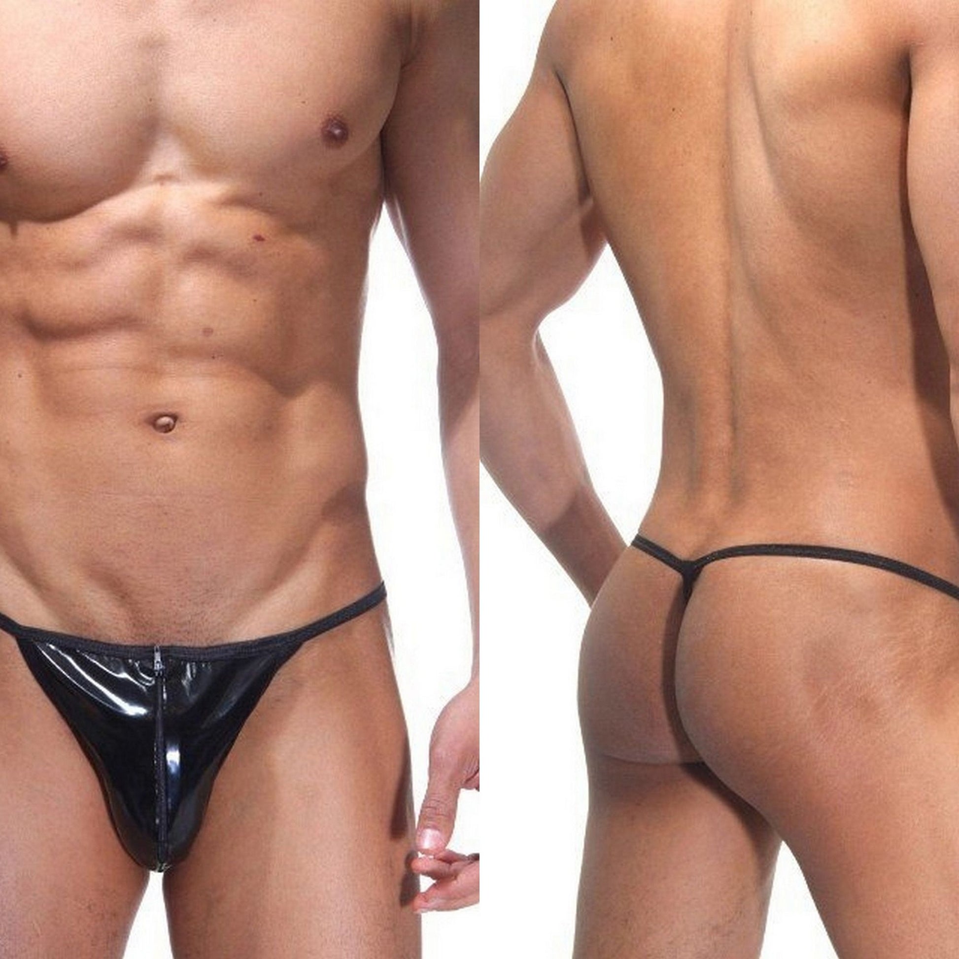 Men’s G-String with Zipper - Lacquer Leather Sexy Tanga Underwear - Gay Man Pride String - Fast Discreet Shipping from USA - Gift for Him