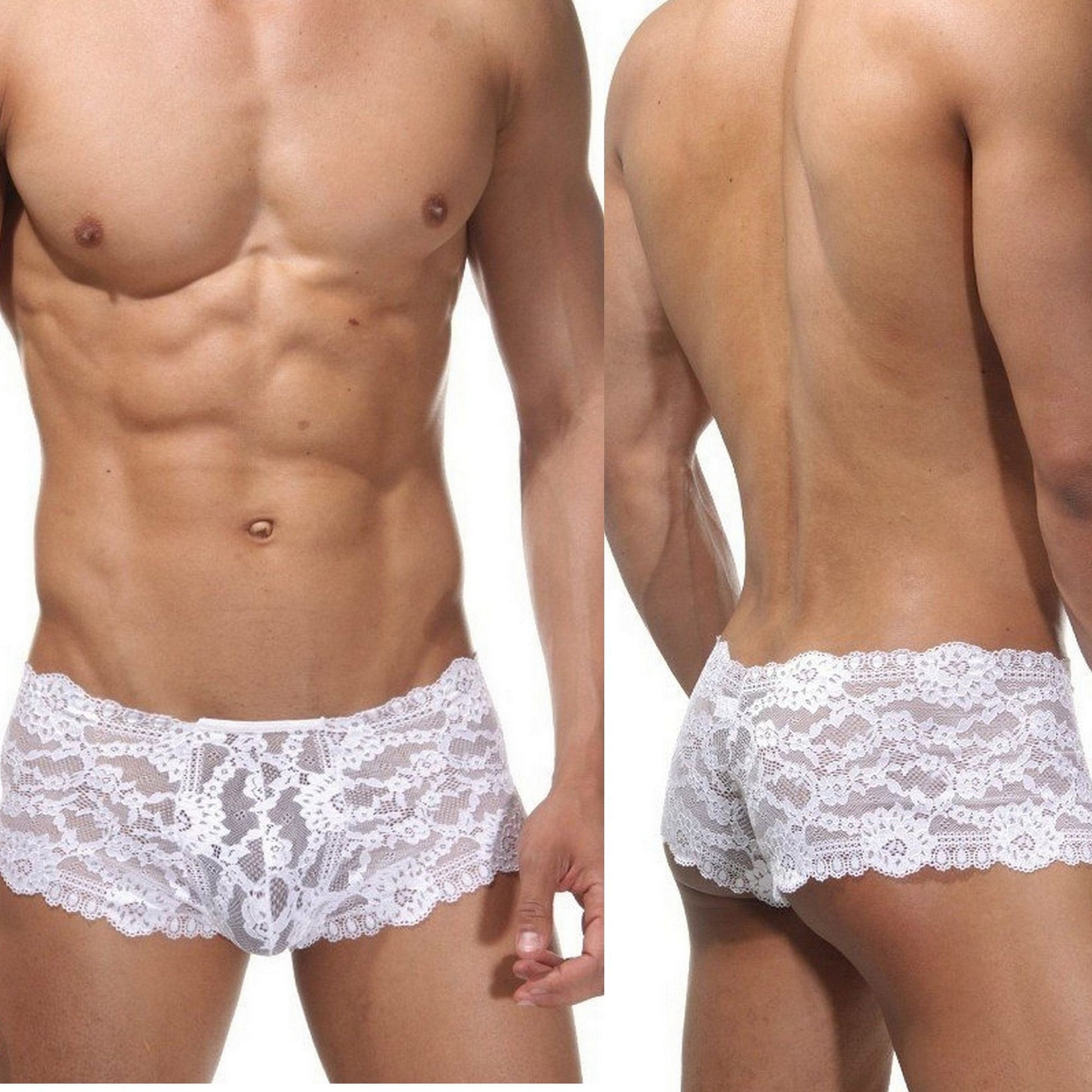Men's Cheeky Underwear Sexy Lace See Through Thong Underpanties