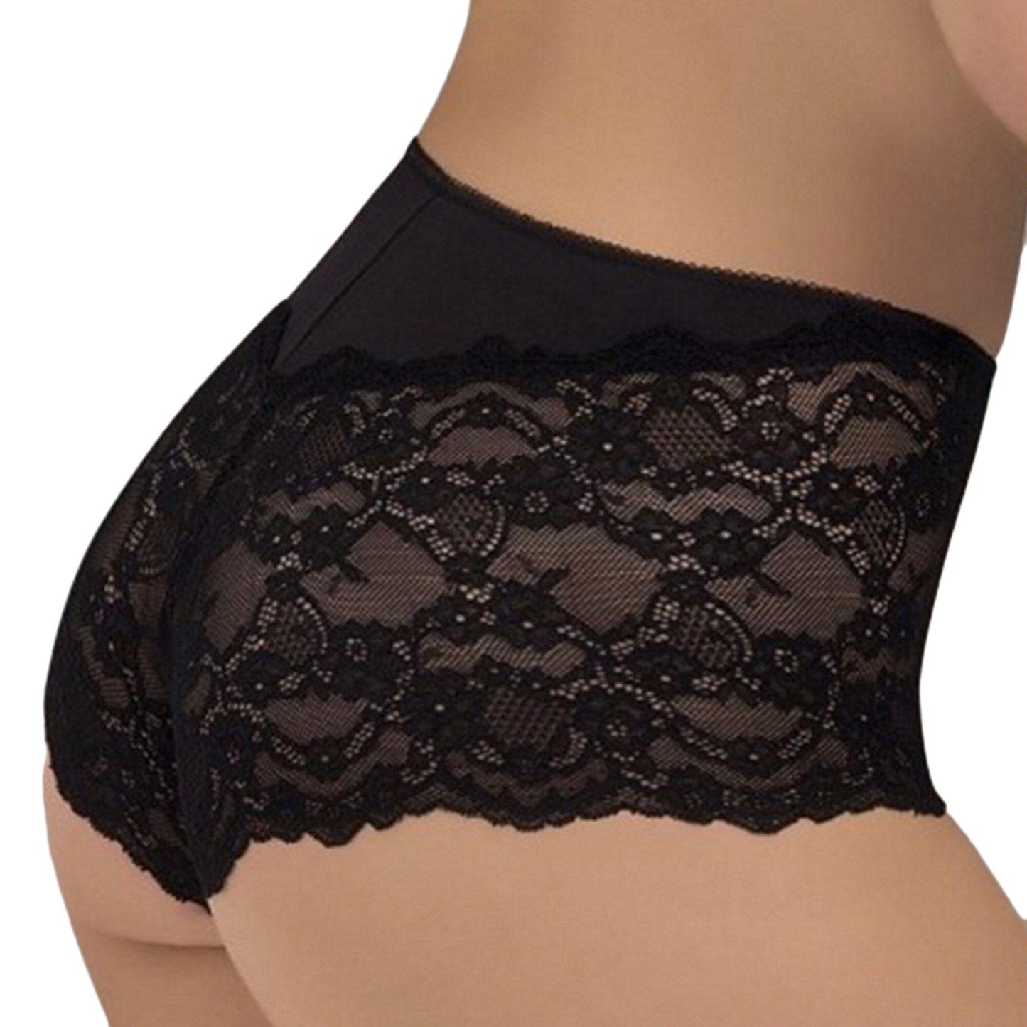 High Waisted Shortie Panty - Brief Panties with Side and Back Lace - Vintage Panties Underwear - Women's Semi Sheer Ultra Comfort Sexy Brief