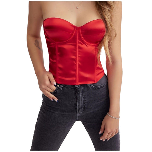 Red Strapless Supportive Bustier - Stylish & Sexy Bustier - Lacquer Leather Women's Bustier - Sophisticated Look without Sacrificing Comfort