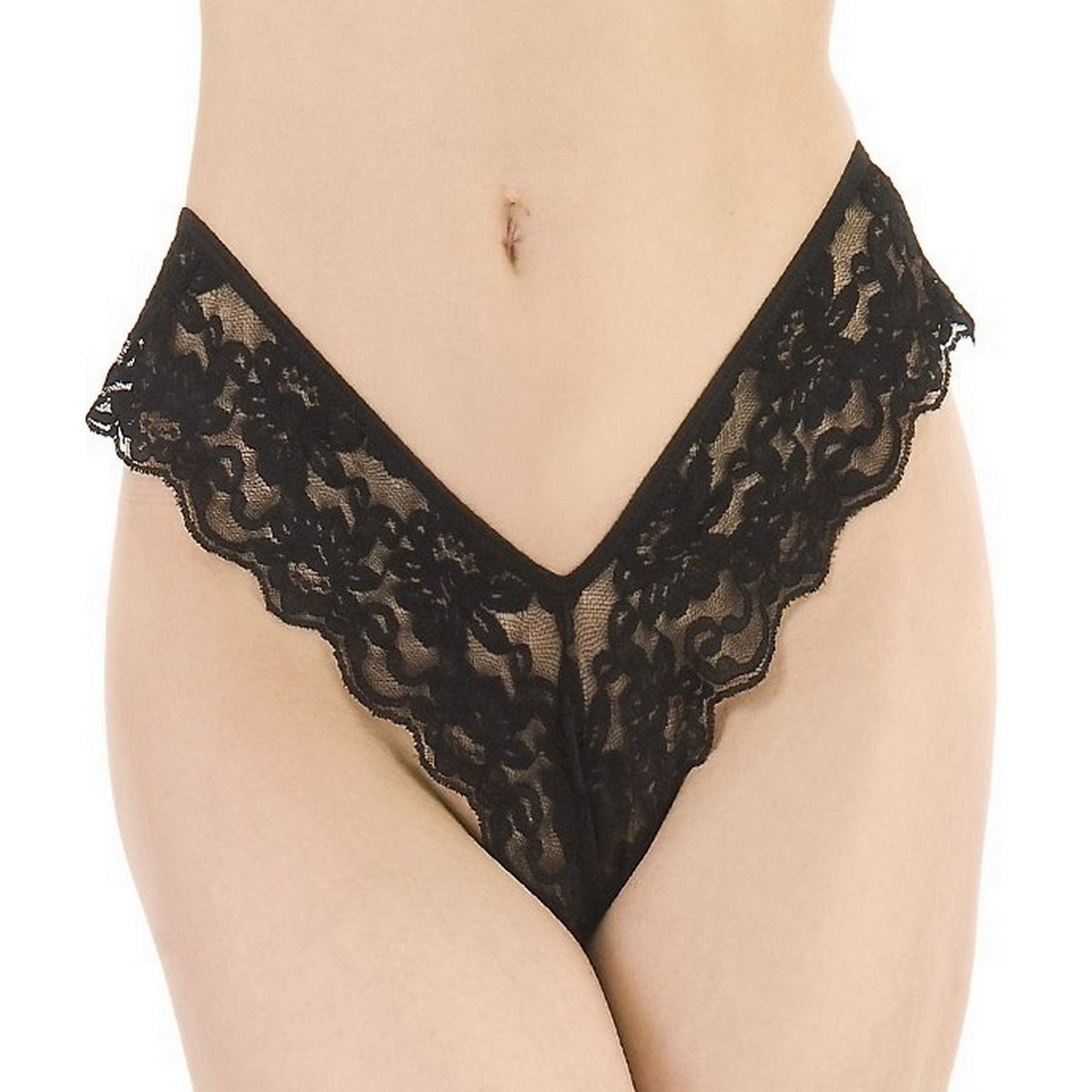 Sexy High Waist Lace V Shape Panties Thong - Black Lace V Thong - V-Shape Back Tied Up Sexy Lace Thong Panties - High Cut Sheer Lace Thong