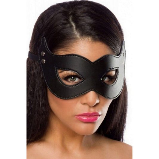 Black Leather Eye Mask - Domino Style Sexy Venetian Mask for Cosplay Masquerade BDSM Fetish - Leather Adult Dominatrix Mask Zorro