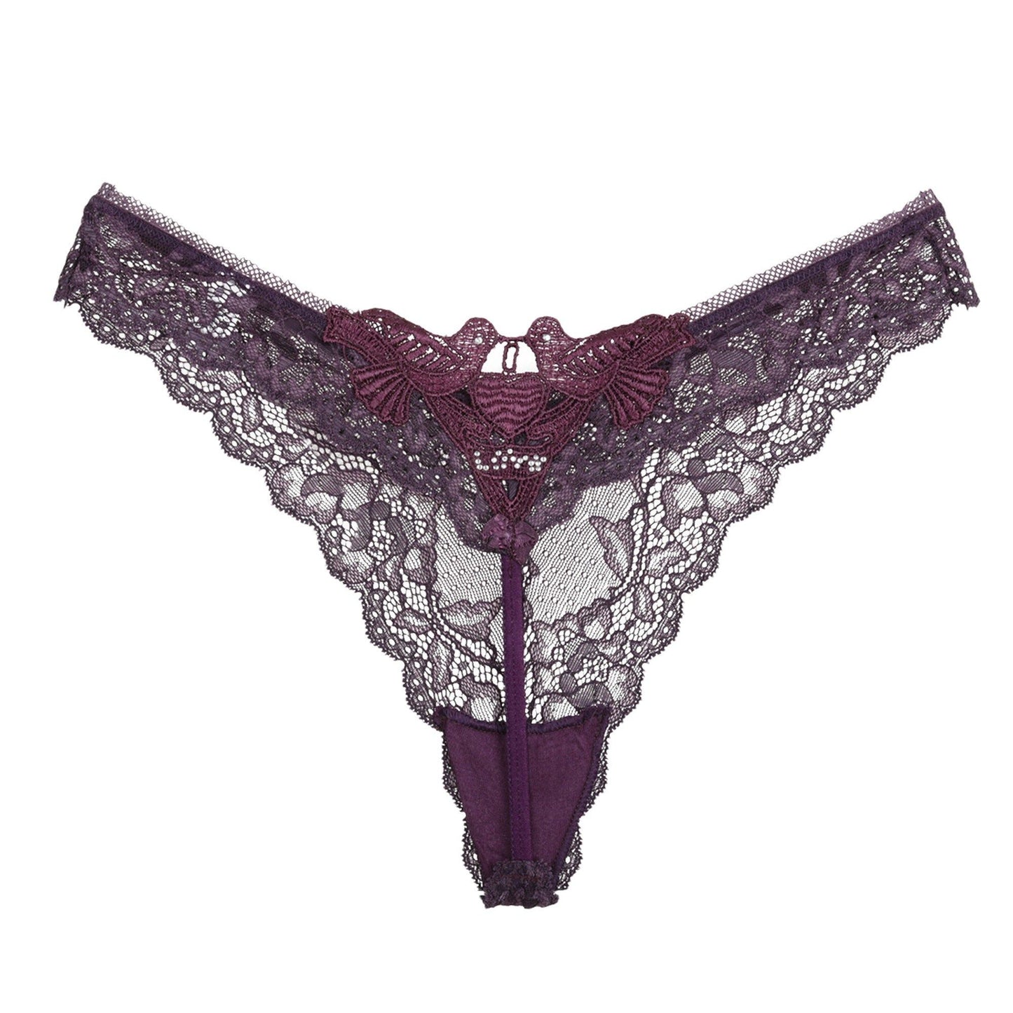 Sexy French Lace String Women Panties - Bird Motif and Love with Rhinestone on Back - Sheer Thong Underwear with Cotton Inner Gusset