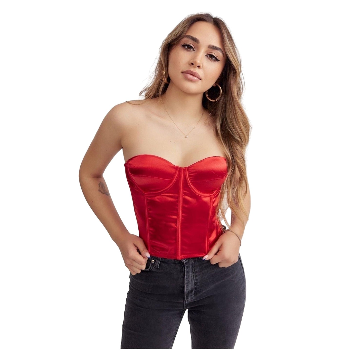 Red Strapless Supportive Bustier - Stylish & Sexy Bustier - Lacquer Leather Women's Bustier - Sophisticated Look without Sacrificing Comfort