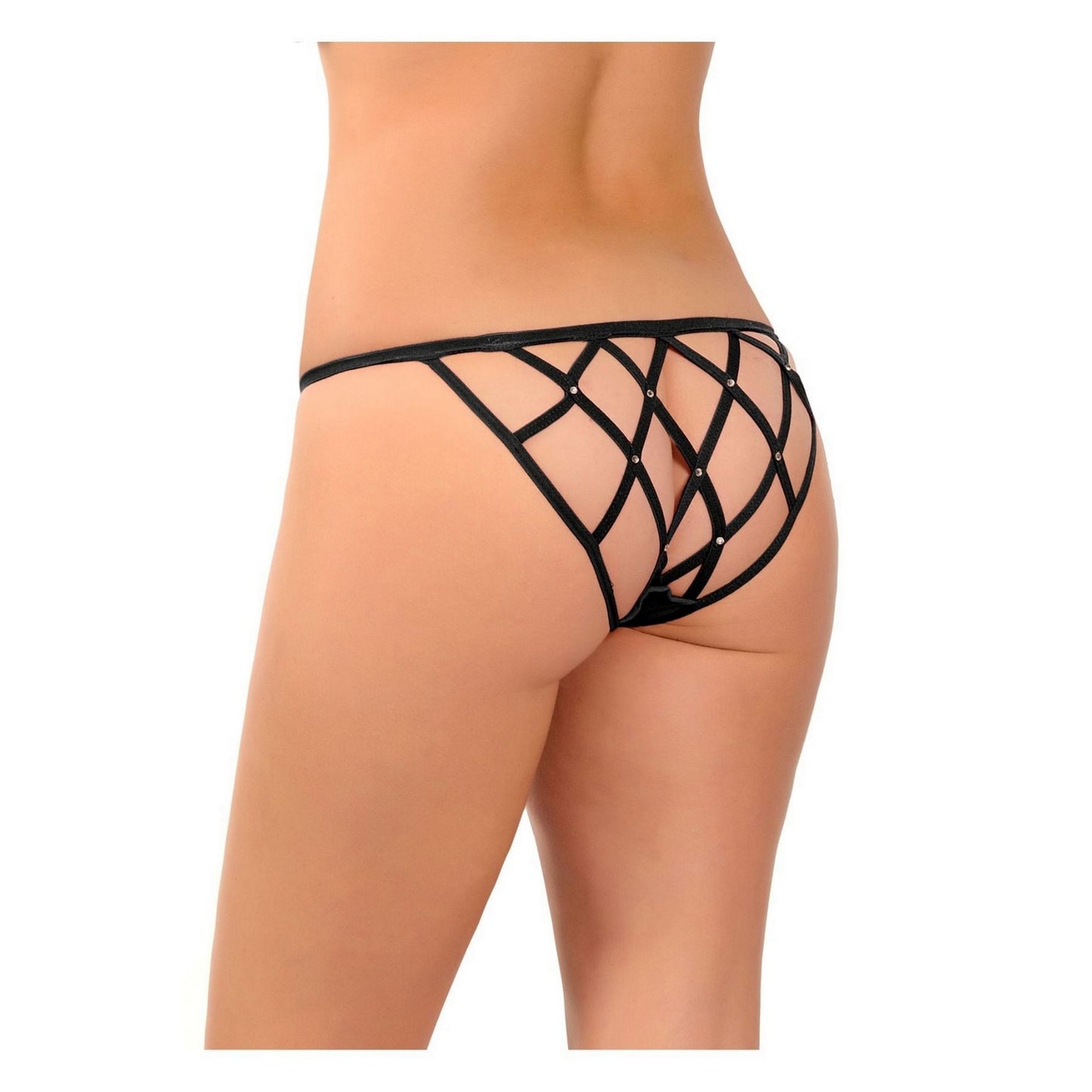 Open Back Strappy Harness Panties - Sheer Black Exotic Front Multi Strap Cage Open Crotch Panty Underwear - One Size Fits Most