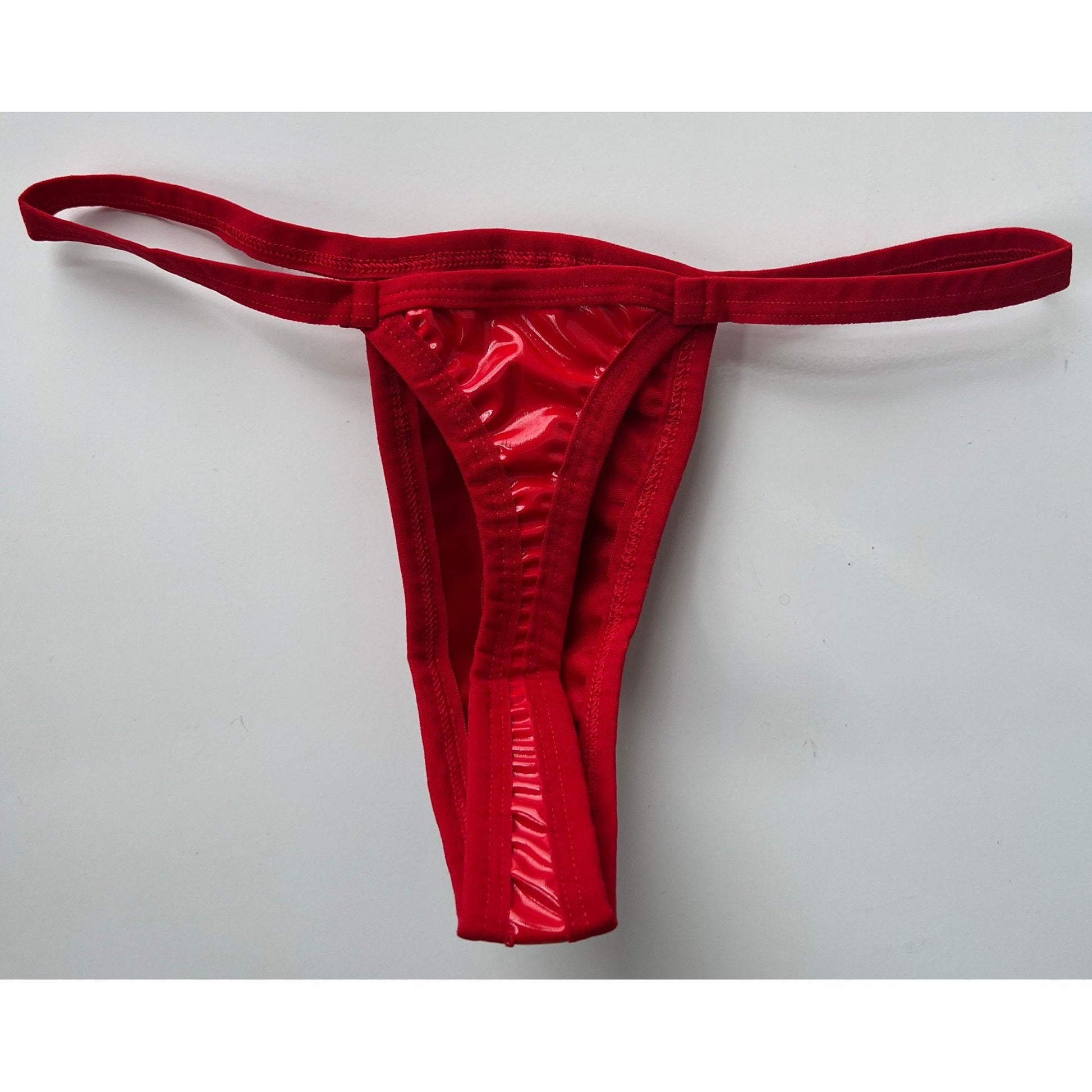 Latex Zipper Panties Thong - Lacquer Leather Open Crotch Panty - Red String - Micro G-String Zipper Crotch