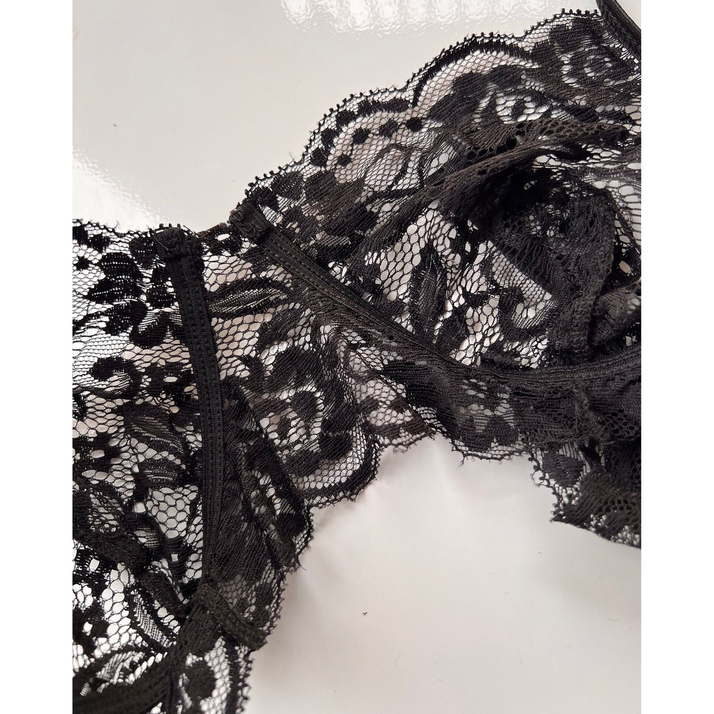 Brazilian Panty & Balconette Shelf Bra Set - Sexy Black Lace Brazilian Cut Short Panties, Demi Balconette Bra - Floral Design Sensual Lace