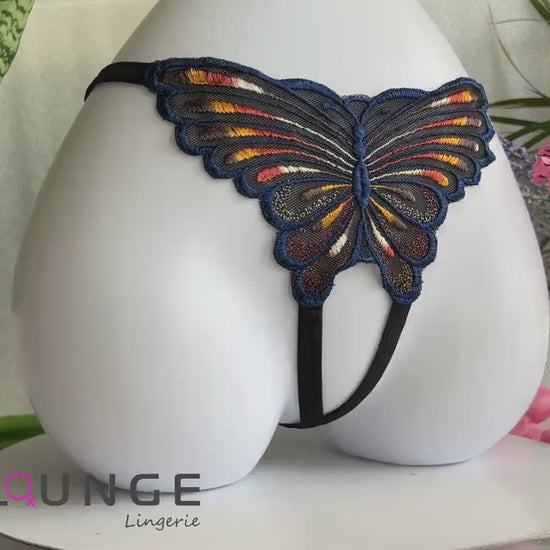 Embroidered Butterfly Crotchless Open Crotch String Panties •  Sexy Open Crotch Panty • Uncensored See Through G-String • Free Shipping