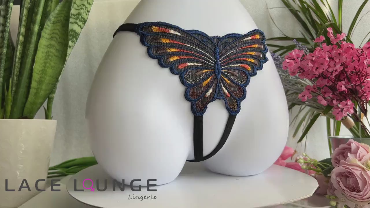 Embroidered Butterfly Crotchless Open Crotch String Panties •  Sexy Open Crotch Panty • Uncensored See Through G-String • Free Shipping