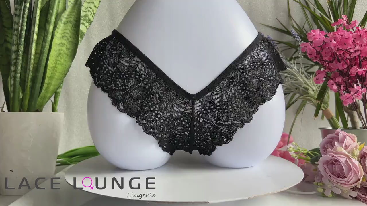 Sexy High Waist Lace V Shape Panties Thong • Black Lace V Thong • V-Shape Back Tied Up Sexy Lace Thong Panties • High Cut Sheer Lace Thong