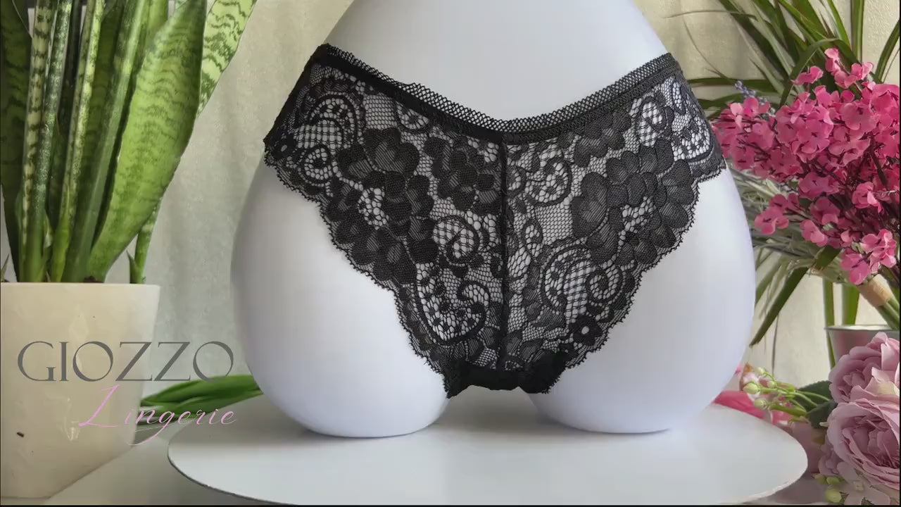 Sexy French Lace String Women Panties • Bird Motif and Love with Rhinestone on Back • Sheer Thong Underwear with Cotton Inner Gusset