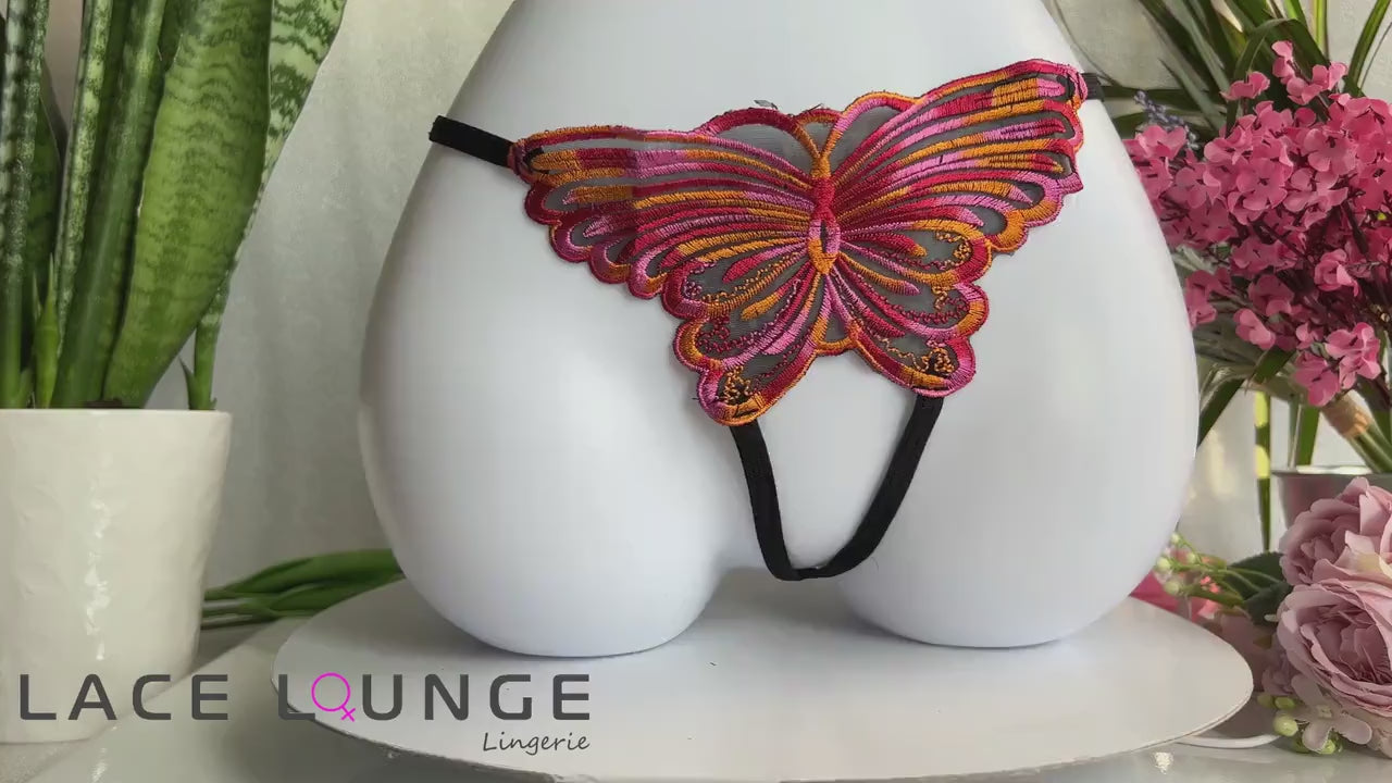 Uncensored Thong Crotchless Panties • See Through Panty • Open Crotch G-String • Sexy Butterfly Embroidery